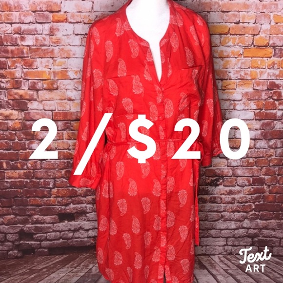 Old Navy Dresses & Skirts - Old Navy Orange and White Paisley Lightweight Cotton Belted Shirt Dress